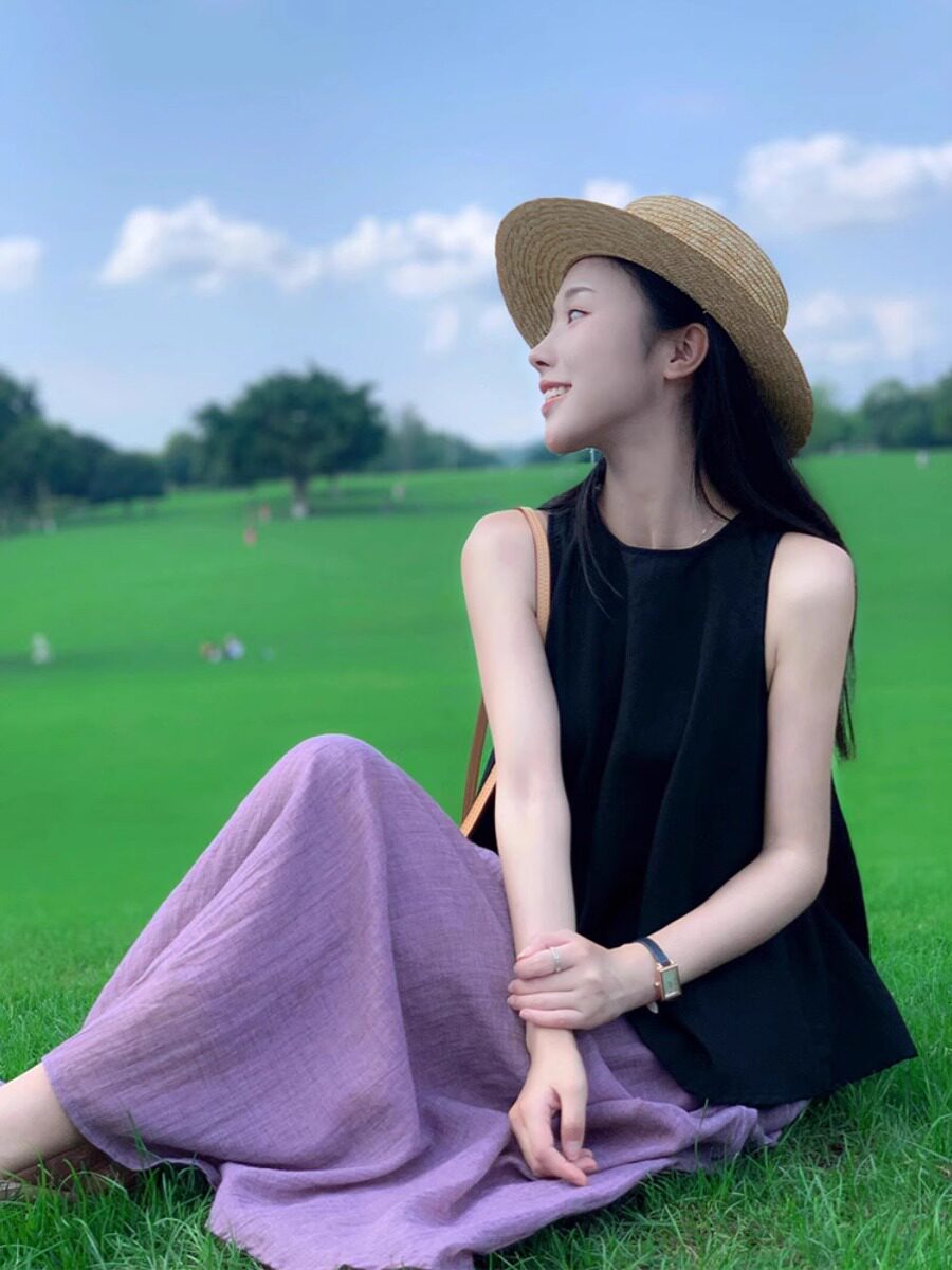 夏天搭配一整套时尚小众不撞款慵懒风黑色修身上衣套装两件套裙装