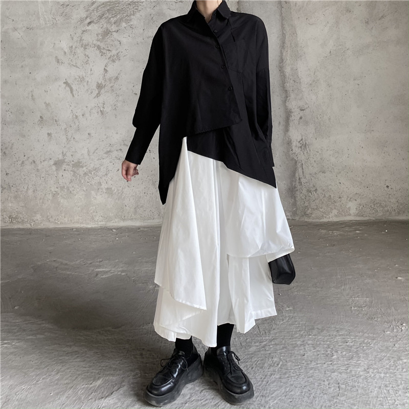 2026春秋日系小众设计感不规则衬衫暗黑系小心机黑色长袖上衣女款
