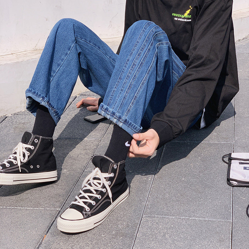 910A-N293港风宽松拉链白搭直筒牛仔裤,男装牛仔裤,星座910A