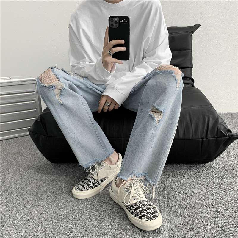 910A C1818 新款男士破洞牛仔裤图片