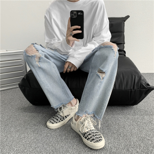 910A C1818 新款男士破洞牛仔裤图片