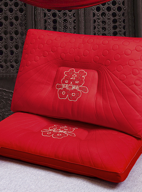 婚庆枕芯一对装保健枕护颈大红色48x74纯棉刺绣新婚嫁妆全棉枕头