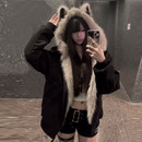 冬装 黑色棉服女2025冬季 加厚棉袄女款 座山雕猫耳外套大码 棉衣 新款