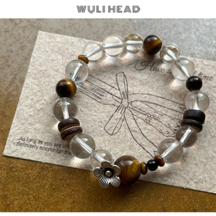 [ 无厘头 ] 白茶清欢 原创白水晶虎眼石椰壳清透复古木系手链手串