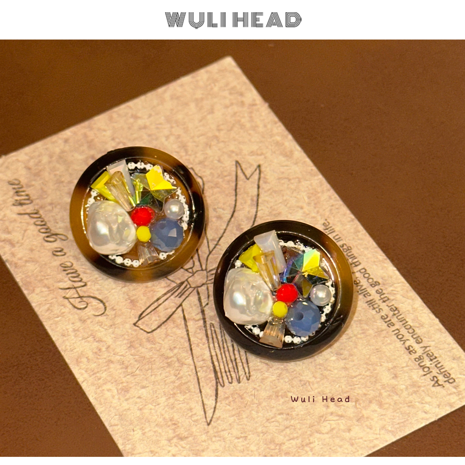 几何树脂圆形宝藏耳钉