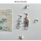 冰蓝絮语 无厘头 小众原创设计海星流苏绿水晶度假耳环耳夹