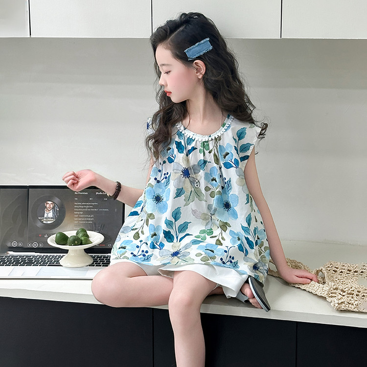 女童夏季套装2025儿童新款韩版碎花短袖上衣休闲7分裤薄款两件套