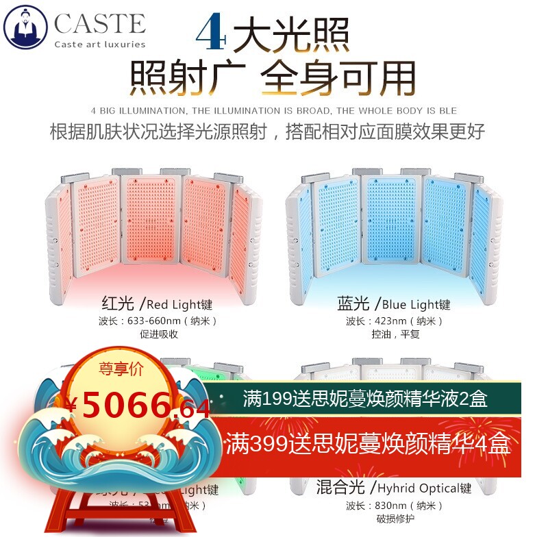 日式HRCSKIN大排灯PDT光谱仪祛痘修护美白皮肤管理仪器美容院专用