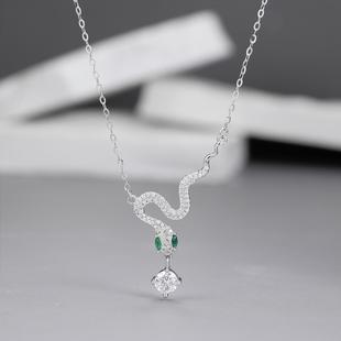 S925纯银锆石满钻灵蛇项链本命年生肖蛇吊坠时尚轻奢款锁骨链厂家