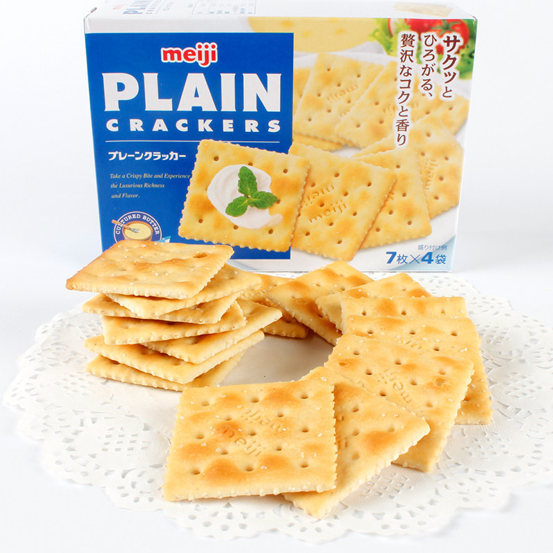 新加坡进口零食meiji明治薄脆饼干盐咸味无糖燕麦苏打饼干2盒包邮