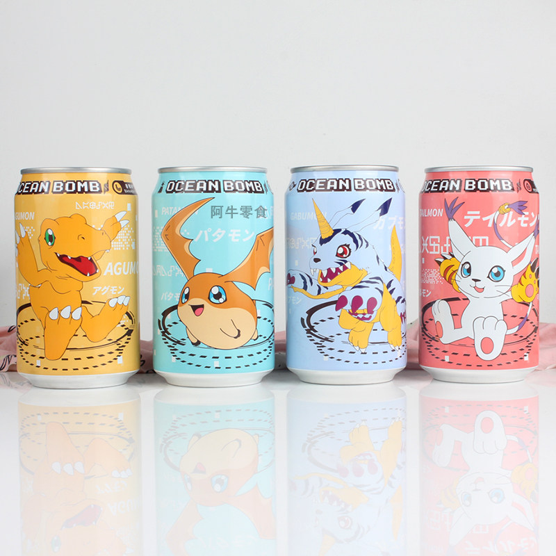 台湾ocean bomb/数码宝贝联名收藏版石榴果味气泡水碳酸饮料330ml