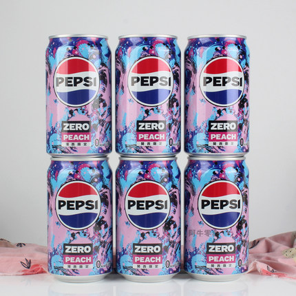 日本进口pepsi/百事可乐白桃味零度无糖碳酸汽水饮料罐装340ml*6