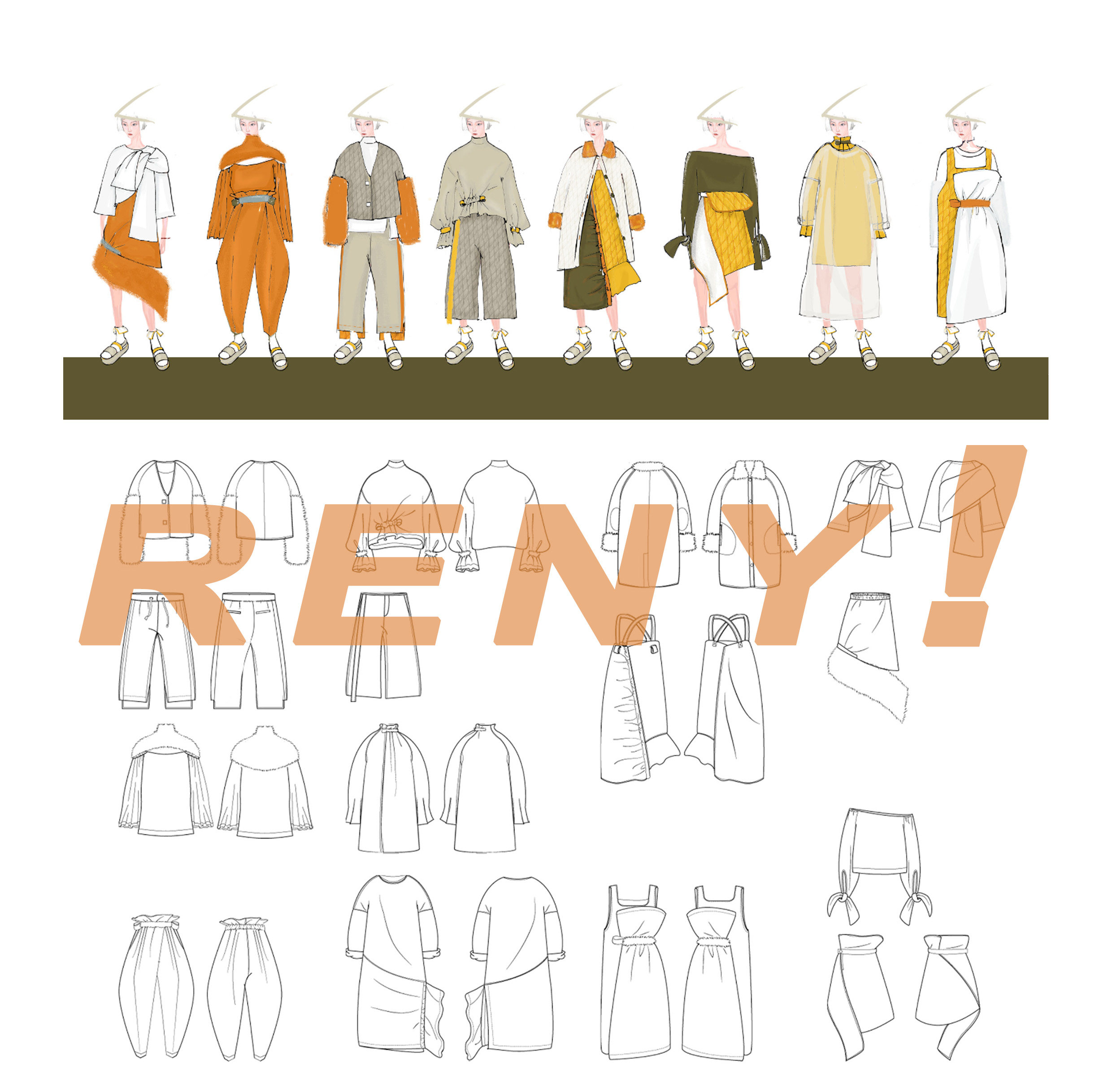 renyi手绘服装款式图定制 设计师手稿效果图女装男装插画