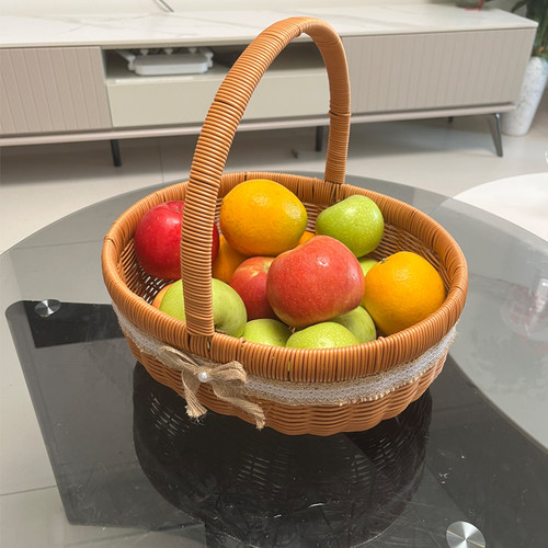 TL09复古椭圆仿藤编野餐手提篮 时尚简约鸡蛋篮小吃篮大号菜篮子