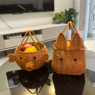 HL04仿藤编小兔提篮 田园风手提篮纯手工编织花篮 小清新家居插花