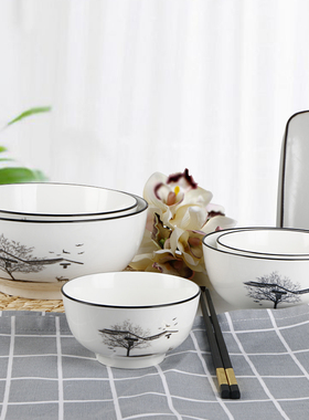 敏杨碗碟套装 家用碗盘餐具中式风陶瓷汤碗面碗旗舰店水墨江南碟