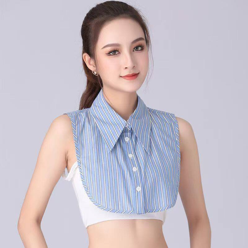 女百搭假领子春秋冬季新款格子条纹衬衫衬衣半身内搭时尚潮流假领