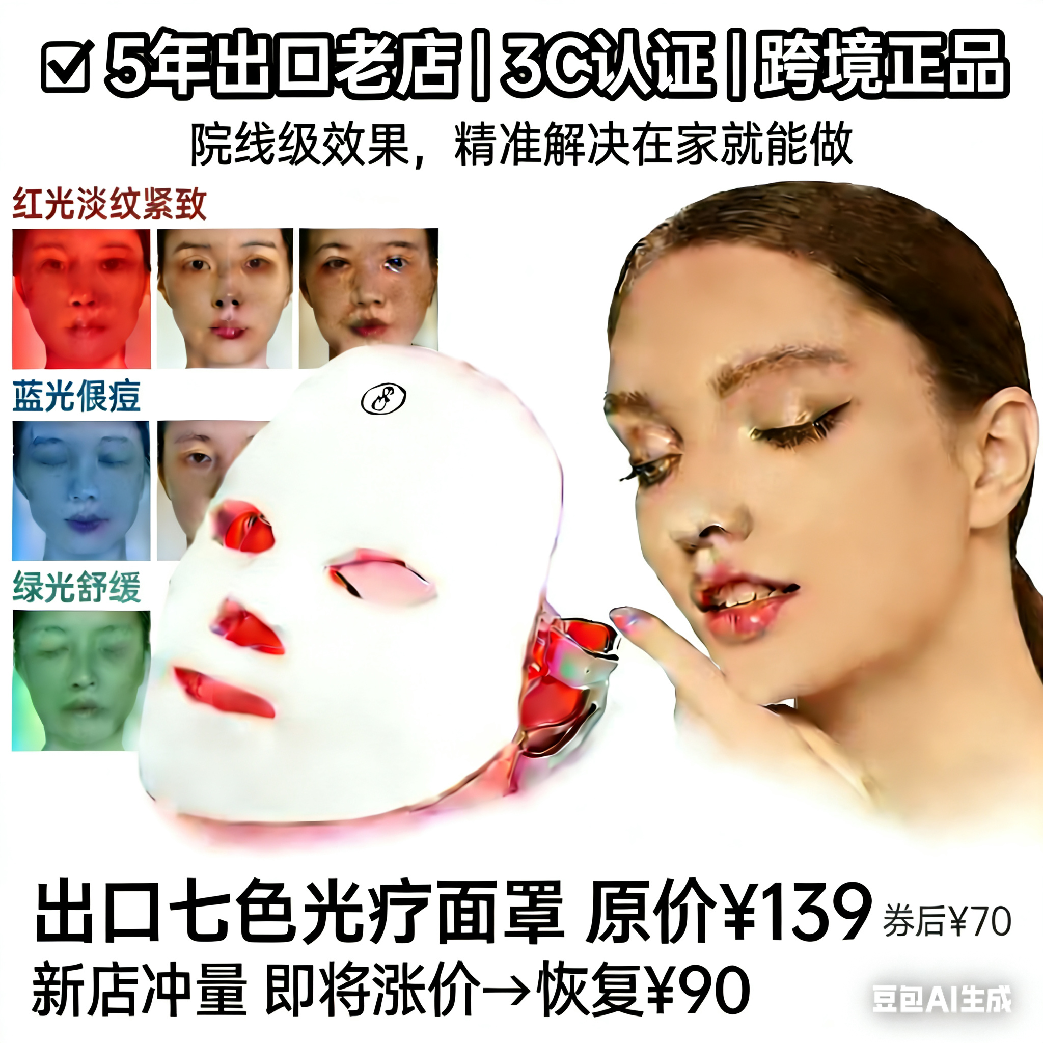 五年出口好店  跨境3C认证 七色光疗面膜罩 家用光子嫩肤美容仪