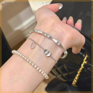 福禄玉葫芦手链女拉丝银色竹节手镯中国风精致轻奢气质设计感饰品