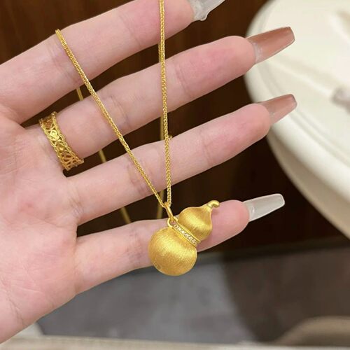 金色国潮拉丝葫芦吊坠女毛衣链