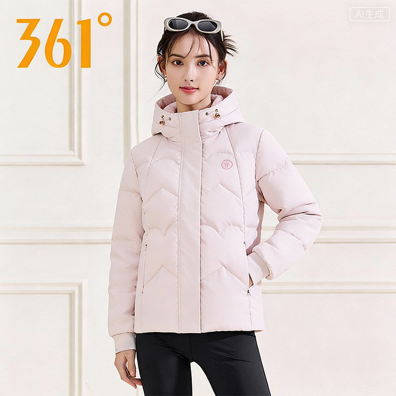 361度短款羽绒服女2026冬季新连帽加厚保暖羽绒大衣外套562544301