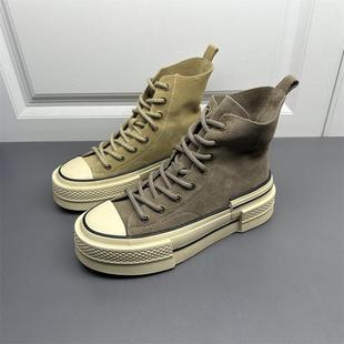 新款 女秋季 松糕底百搭系带反绒牛皮马丁靴 真皮高帮鞋 品牌撤柜断码