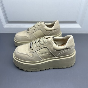 真皮小个子系带圆头轻便休闲鞋 撤柜断码 新款 女秋季 处理厚底板鞋