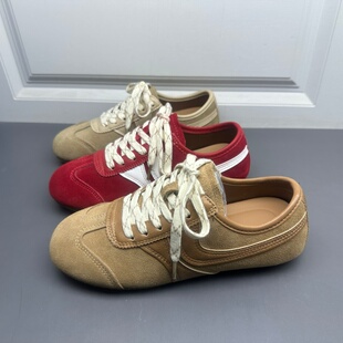休闲鞋 撤柜断码 内增高平底系带时尚 女2025年新款 处理真皮德训鞋