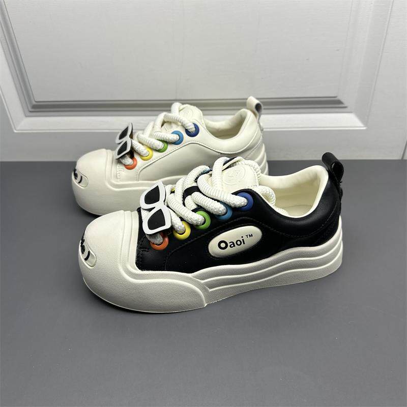 商场撤柜断码处理真皮女鞋新款洋气百搭厚底开口笑丑萌休闲板鞋