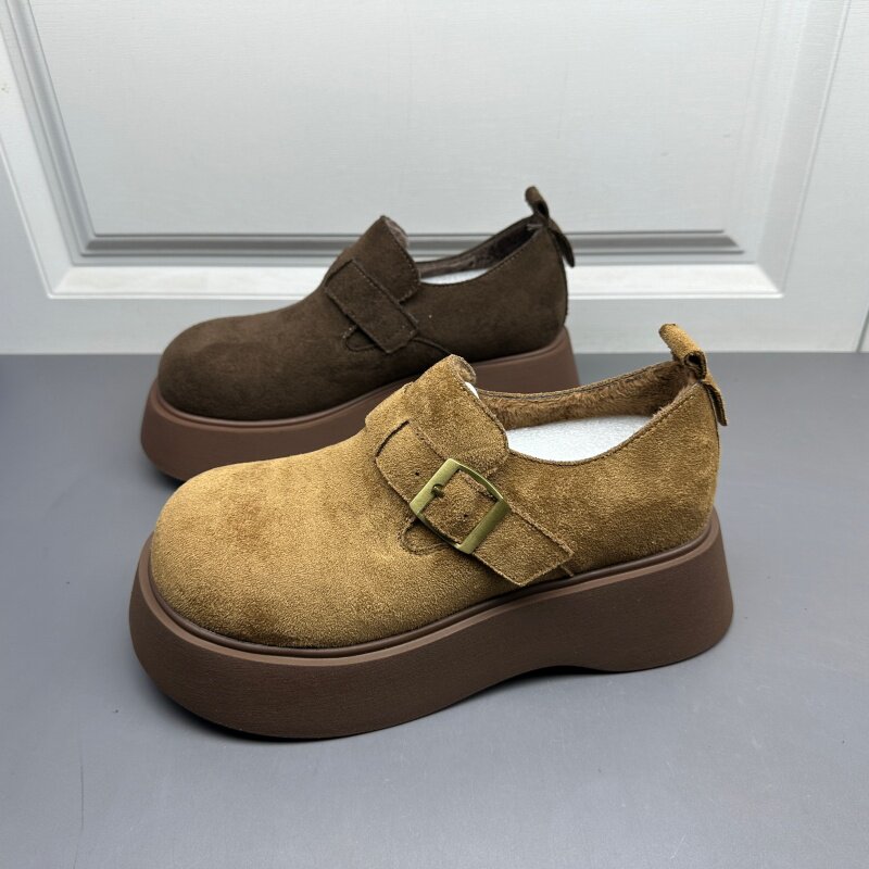 撤柜断码处理厚底勃肯鞋女秋冬加绒时尚增高小个子休闲绒面软木鞋