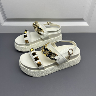 工厂断码处理头层牛皮凉鞋女夏季百搭平底扣带露趾轻便舒适女鞋