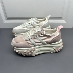 撤柜断码处理真皮女鞋春夏款时尚厚底圆头系带透气舒适运动休闲鞋