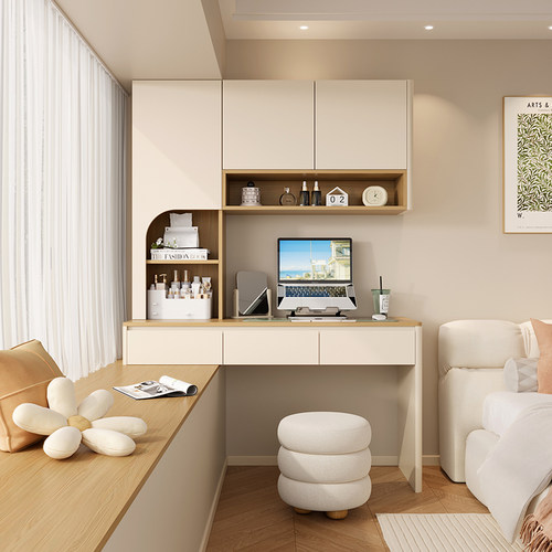依雪奶油风卧室多功能飘窗书桌柜