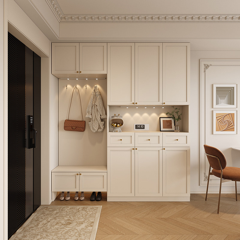 法式奶油风家用门口鞋柜玄关柜一体靠墙带坐凳入户客厅储物柜定制,住宅家具,鞋柜,淘宝优惠券,粉丝福利购,淘宝优惠卷
