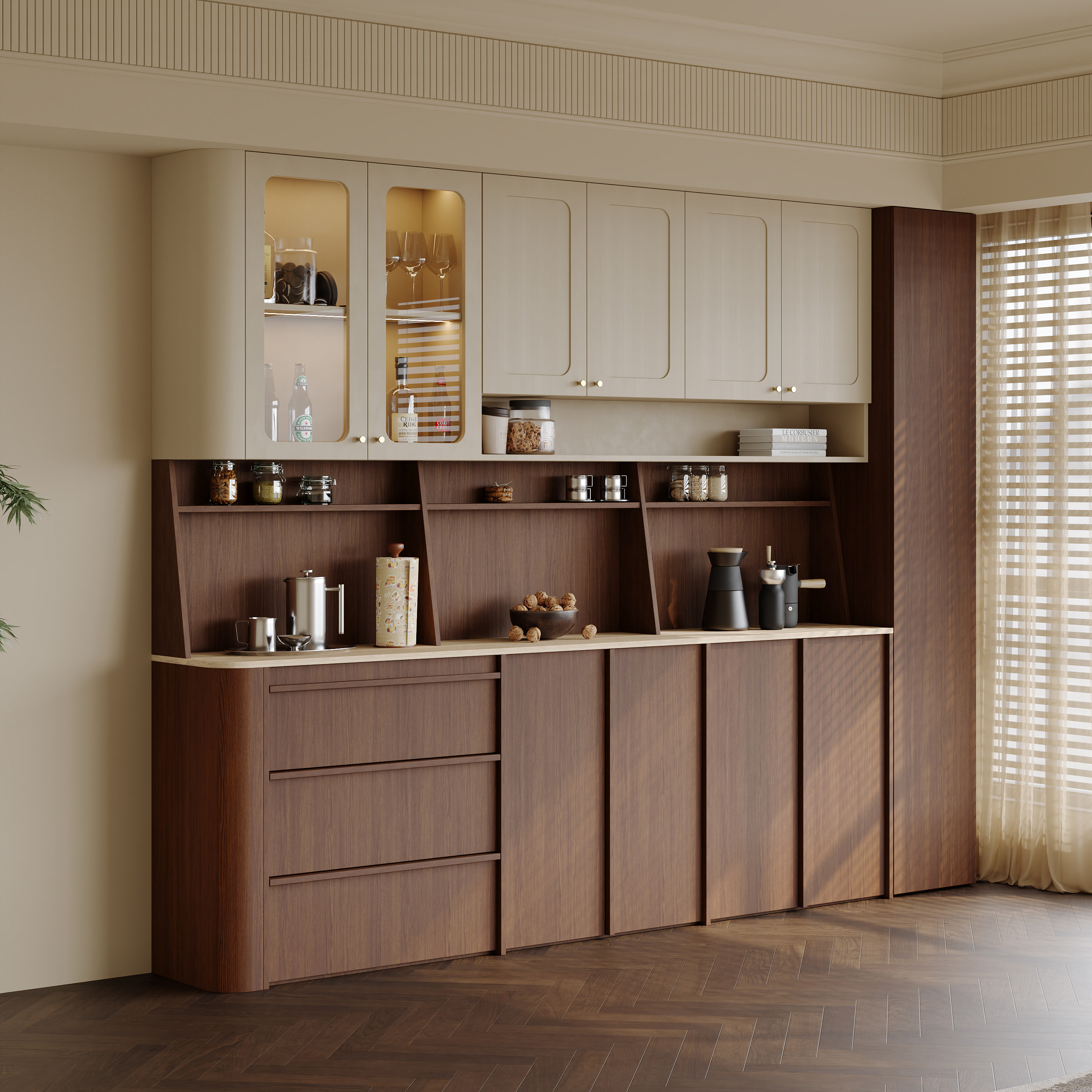 法式奶油中古风餐边柜靠墙一体储物柜客厅圆弧收纳置物柜定制酒柜,住宅家具,餐边柜,淘宝优惠券,粉丝福利购,淘宝优惠卷