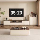 小户型中古风茶几电视柜组合家用客厅储物柜一体落地边柜定制