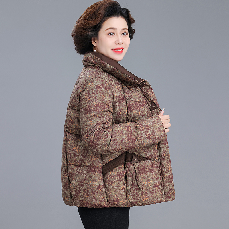 中年妈妈冬装花色棉袄气质高贵中老年人秋冬外套女款印花羽绒棉服