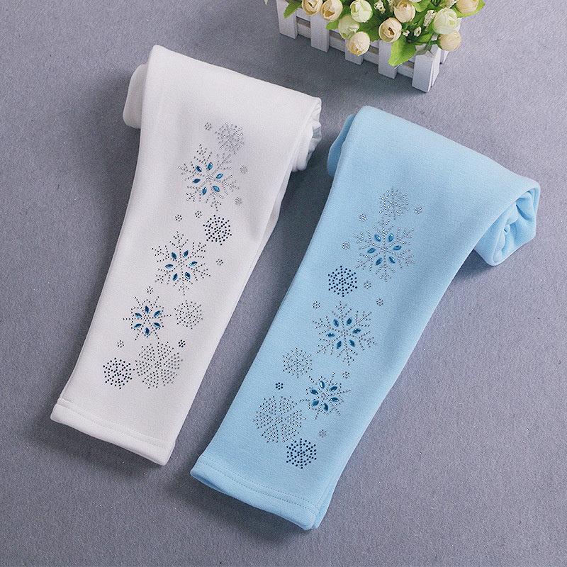 儿童加绒裤子冰雪花朵公主 精棉不倒绒女童花童礼裤秋冬加绒加厚