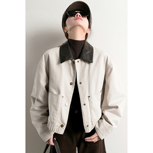 领口vintage油蜡真皮短款 chill 90鹅绒羽绒服女轻薄 工装 TidePA