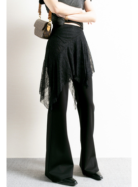 TidePA | 气质封神 chic蕾丝屁帘黑色塑形显瘦微喇裤女通勤长裤