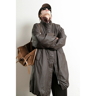 TidePA | Deumre迪木尔风 定制哑光面料棕色立领鹅绒羽绒服女中长