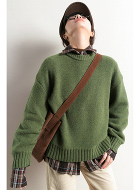 TidePA | chill·随性 掐褶弯刀袖绿色宽松羊毛厚毛衣女秋冬针织