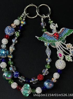 49彩色凤凰重工款钻球满钻手机链串珠重工富婆链重工时尚爆款包链