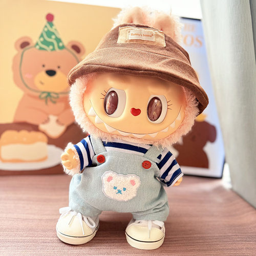 49拉布布毛绒娃娃衣服着替Labu公仔衣服MOKOKO海洋小熊背带裤38cm