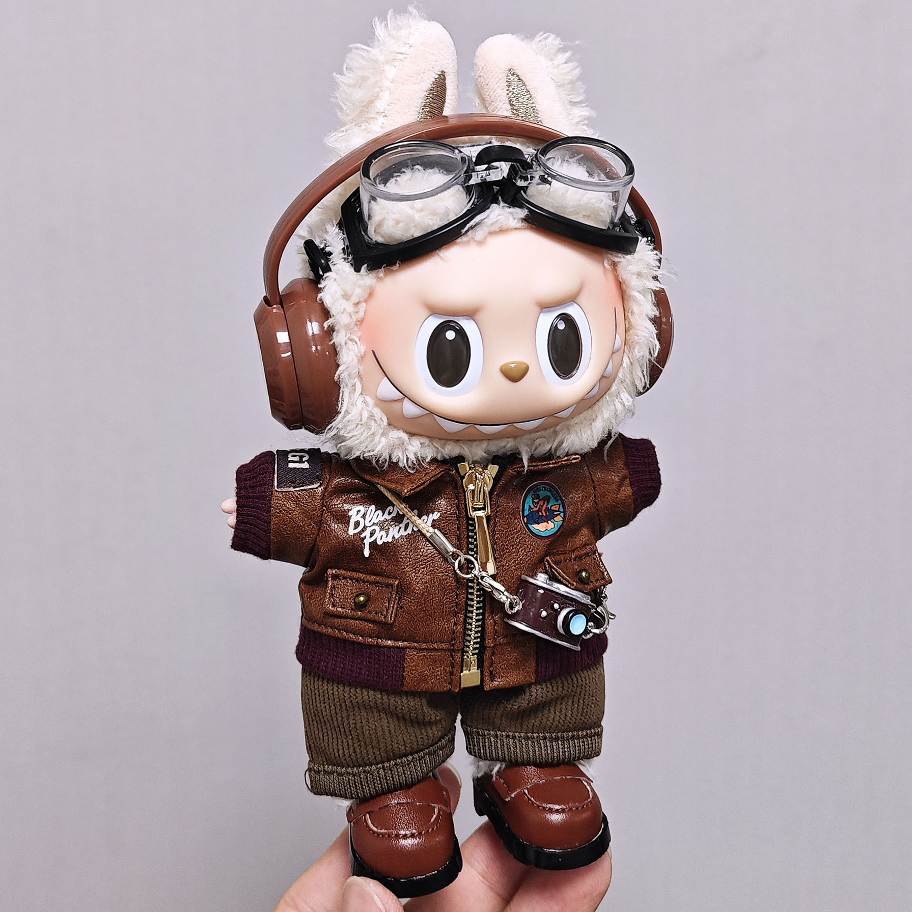 49仅娃衣labubu娃衣17cm复古飞行夹克套装拉布布衣服一二三代着替