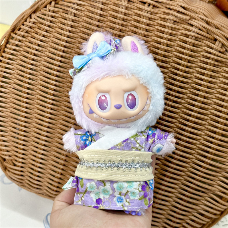 49适用17cm拉布布labubu娃衣一二三代潮玩公仔着替娃衣服紫色和服