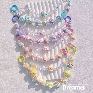 49新款手绘珠双链条手机背夹挂链手绘串珠手机链钥匙扣包包挂件