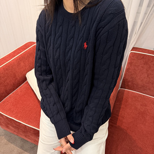 SEASON MARK新款马球刺绣绞花毛衣休闲百搭纯棉长袖保暖针织衫冬