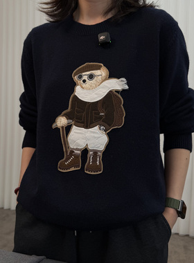 SEASONMARK『RL小熊』刺绣圆领针织衫休闲百搭潮流情侣长袖毛衣冬
