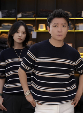 SEASON MARK『品牌原单』针织条纹圆领短袖商务休闲舒适透气男士T